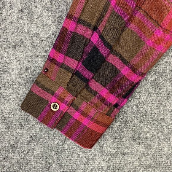 Jane & Delancey Long Sleeve Top S Pink Navy Plaid Hi-Low Light Weight Flannel - Picture 8 of 12